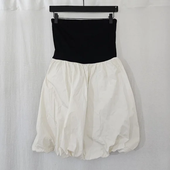 A New Day Ribbed Tube Bubble Mini Dress in Black & Cream White Women's Size S - Picture 1 of 3